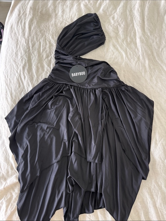 Babyboo Fashion Dresses & Skirts - BABYBOO Black One-Shoulder Draped Women's Dress